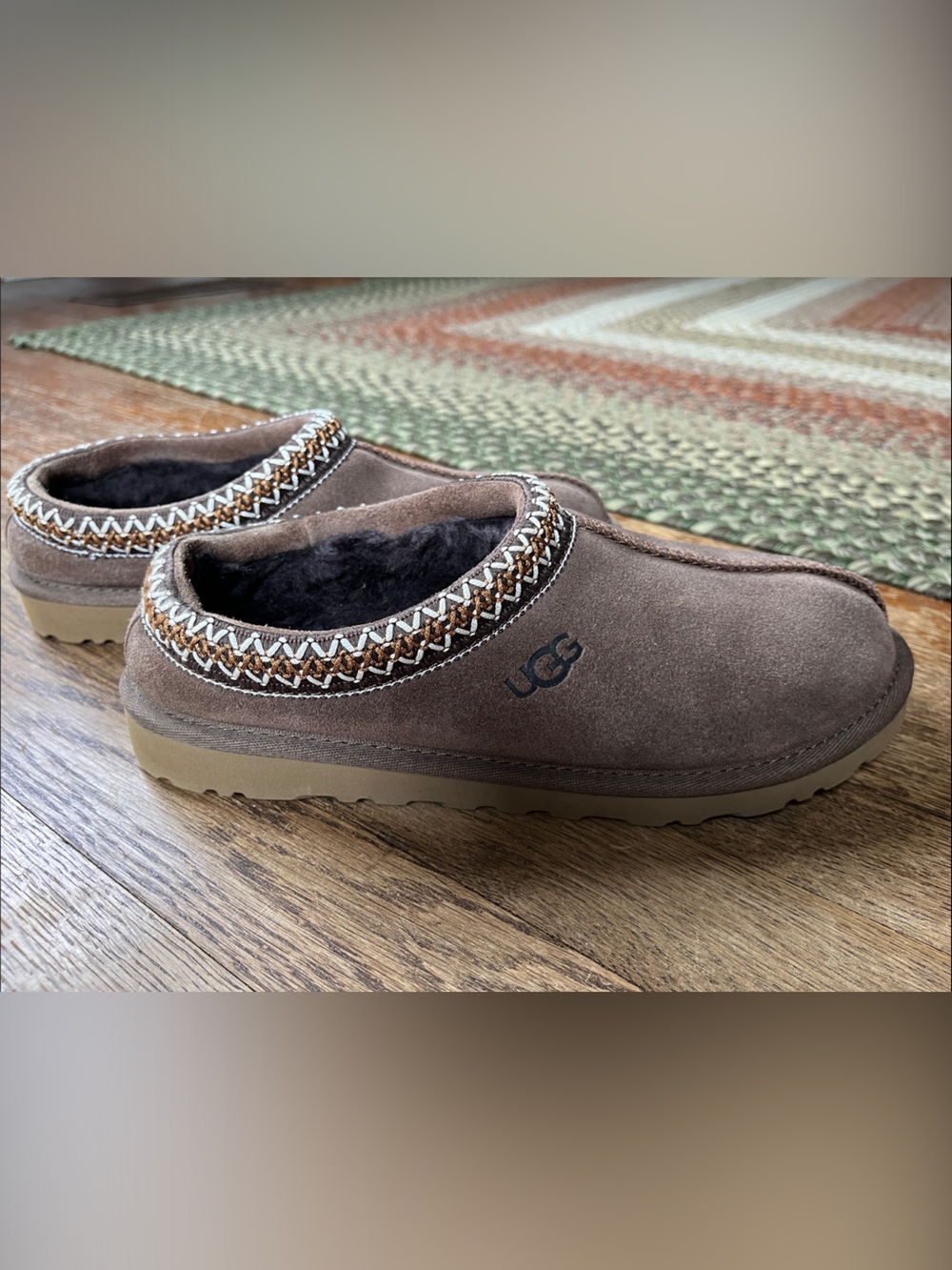 UGG Chestnut Suede Slip-On Cozy Clog with Braided Collar
